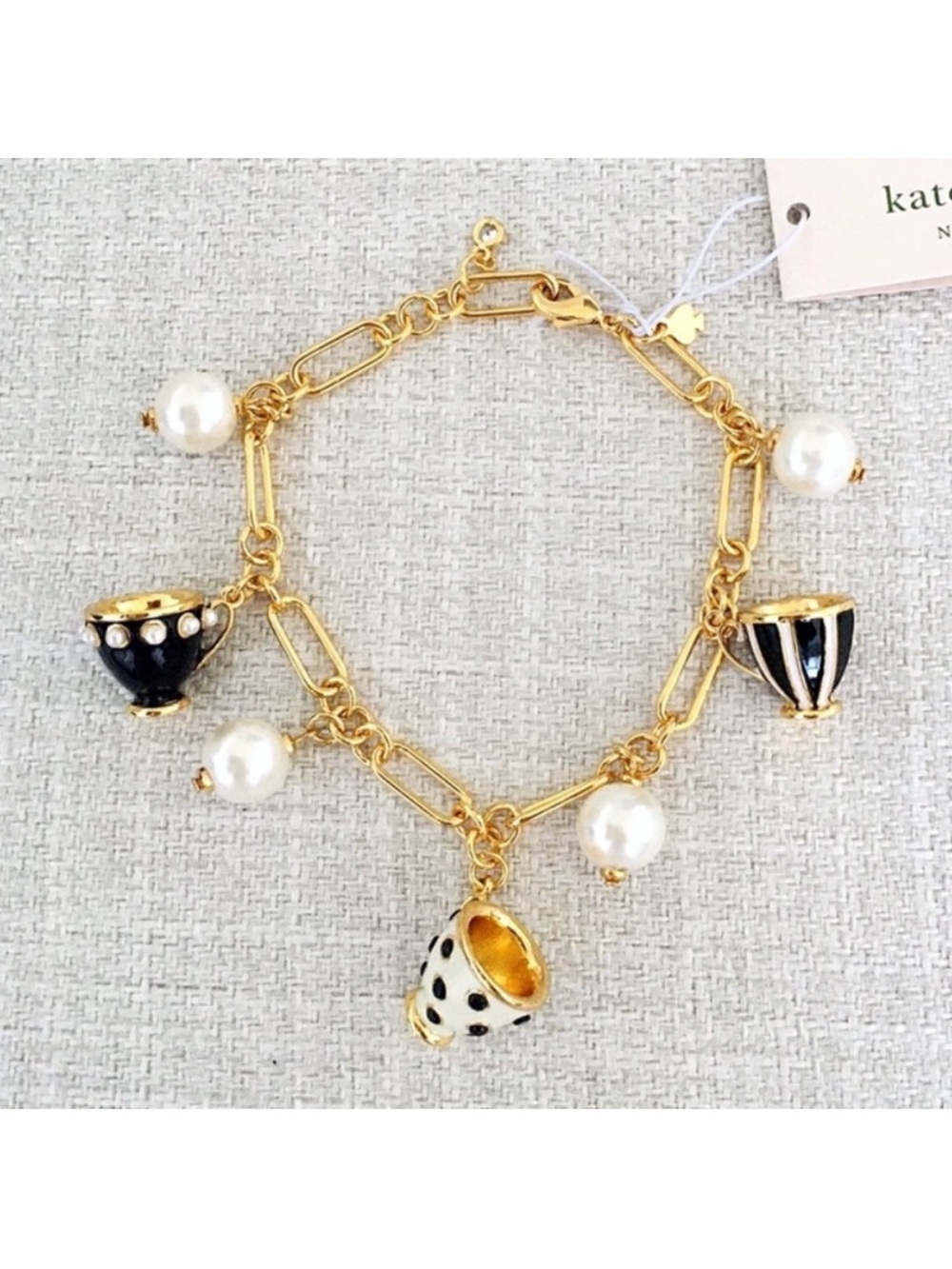 Kate Spade X Disney Alice In Wonderland Tea Time Teacup Pearls Charm Bracelet - Picture 5 of 9